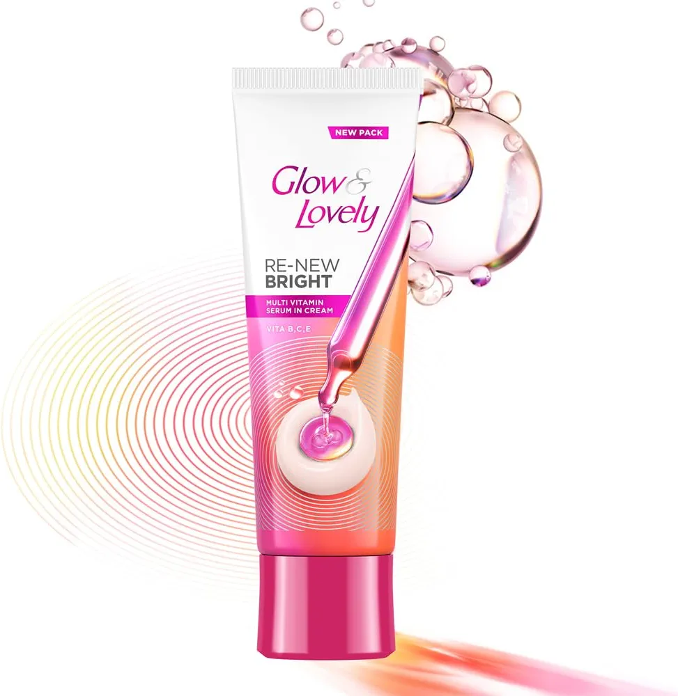 Glow and Lovely Renew Bright Multivitamin Serum in Cream | Vitamins B,C and E | Renews Skin cells |Bright and Healthy Skin | Clinically proven formula is dermatologically tested | 50g