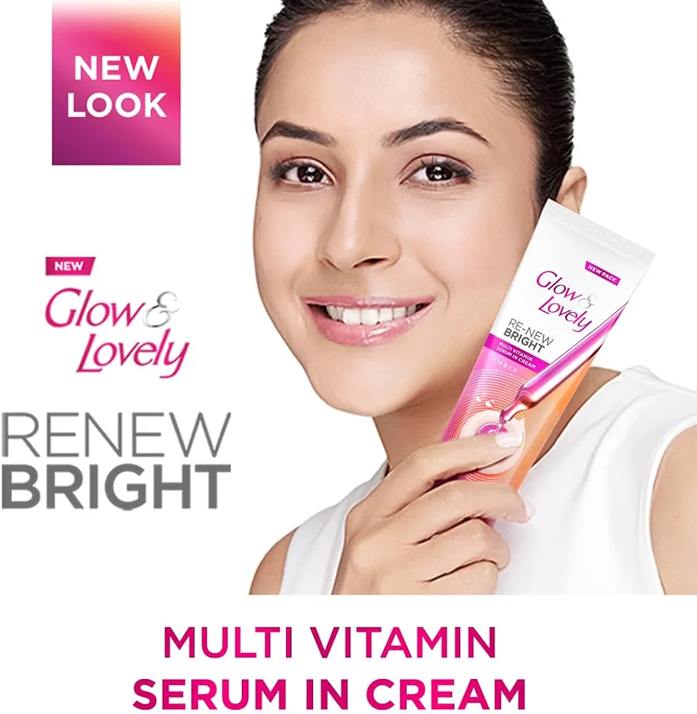 Glow and Lovely Renew Bright Multivitamin Serum in Cream | Vitamins B,C and E | Renews Skin cells |Bright and Healthy Skin | Clinically proven formula is dermatologically tested | 50g