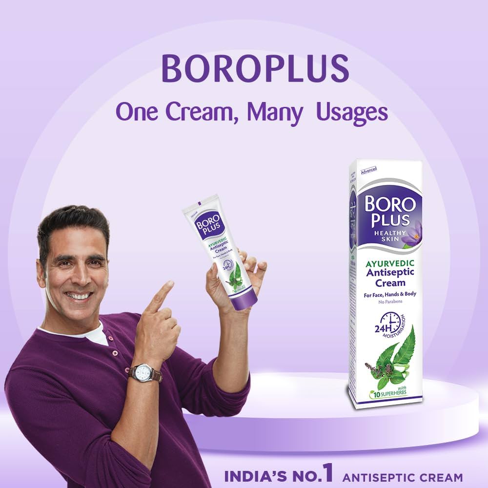 BoroPlus Ayurvedic Antiseptic Cream with 10 super herbs |24 hrs Moisturisation |Glowing Skin|For Face, Hand & Body | Heals and Protects the skin|120ml