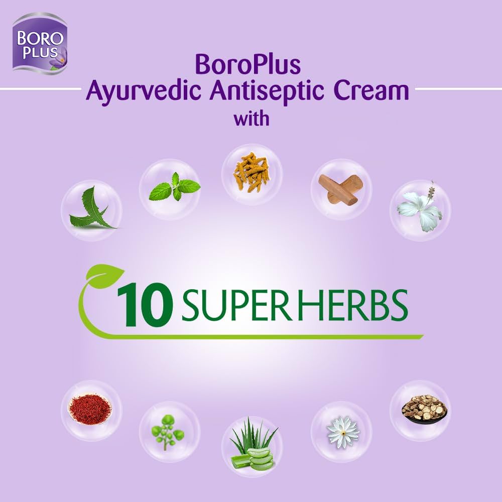 BoroPlus Ayurvedic Antiseptic Cream with 10 super herbs |24 hrs Moisturisation |Glowing Skin|For Face, Hand & Body | Heals and Protects the skin|120ml