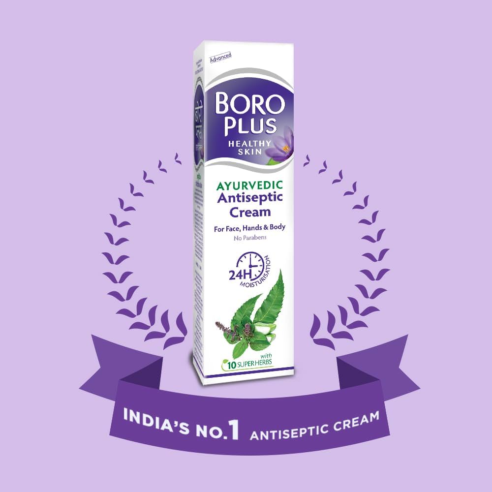 BoroPlus Ayurvedic Antiseptic Cream with 10 super herbs |24 hrs Moisturisation |Glowing Skin|For Face, Hand & Body | Heals and Protects the skin|120ml