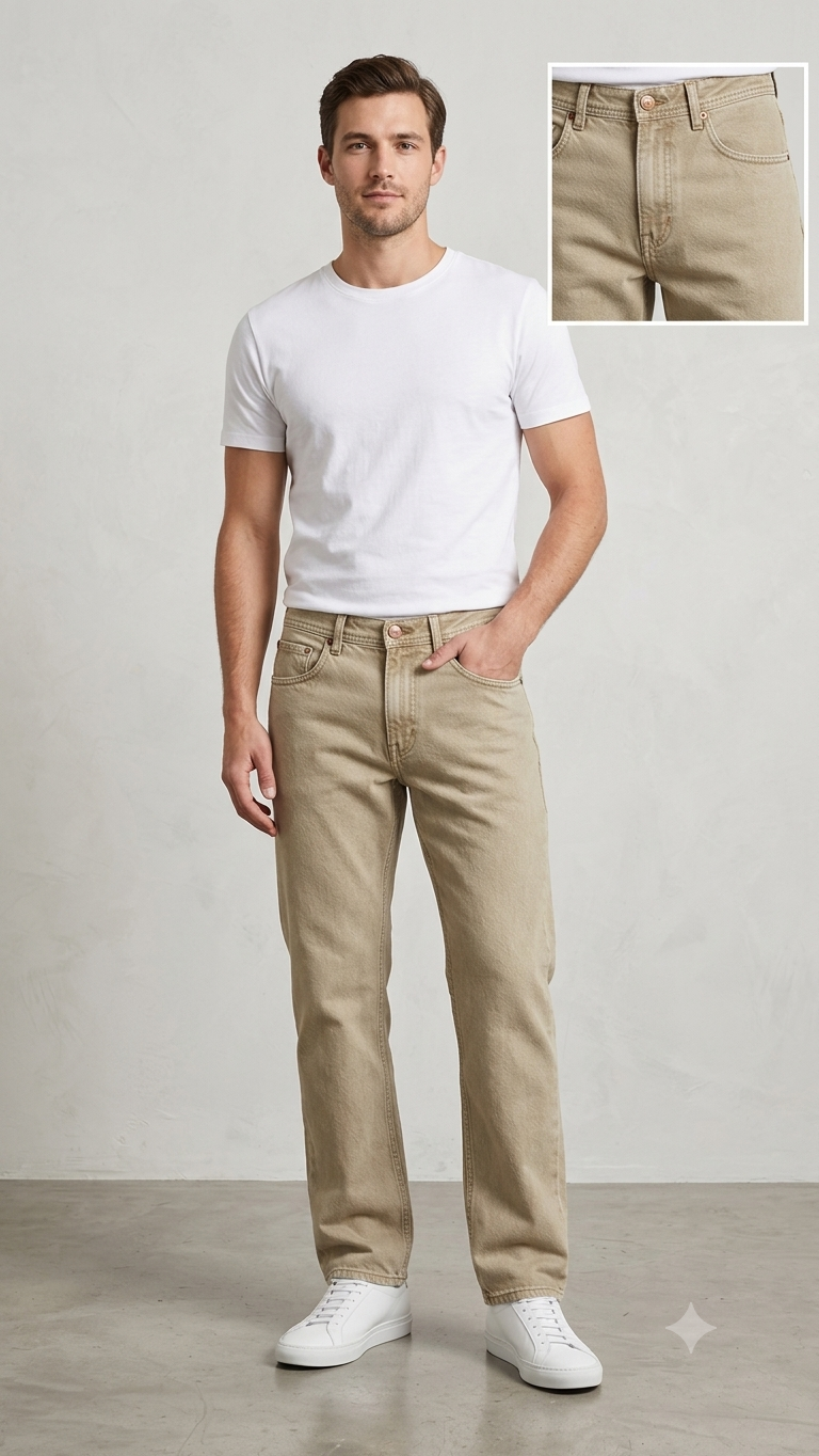 Men's Classic Beige Straight Fit Jeans