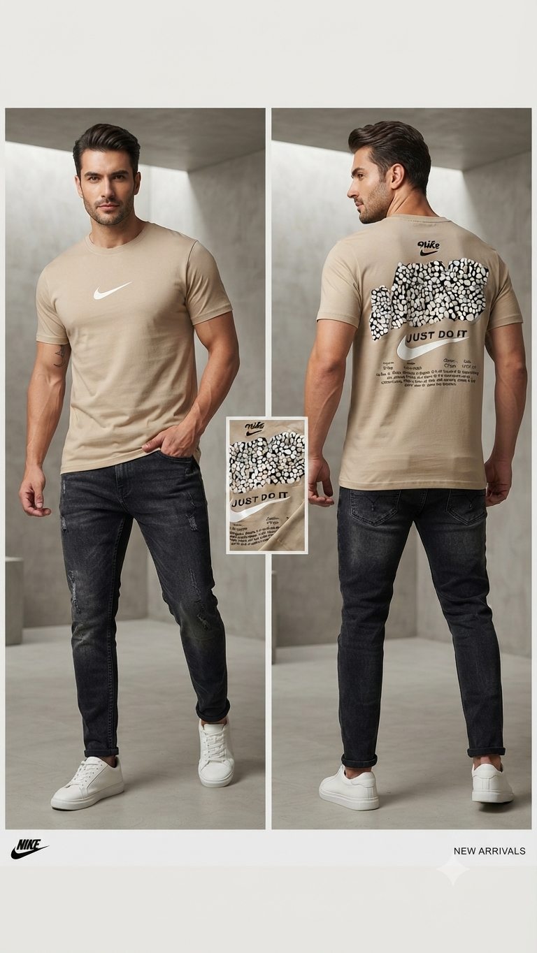 Nike "Just Do It" Beige Graphic T-Shirt.