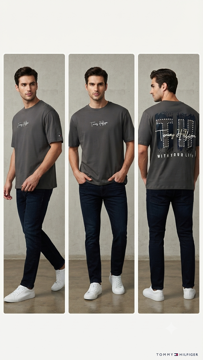 Tommy Hilfiger Grey Script Graphic T-Shirt.