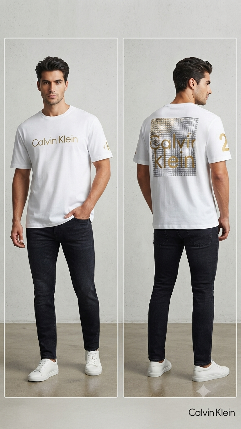 Calvin Klein White Gold-Logo T-Shirt.