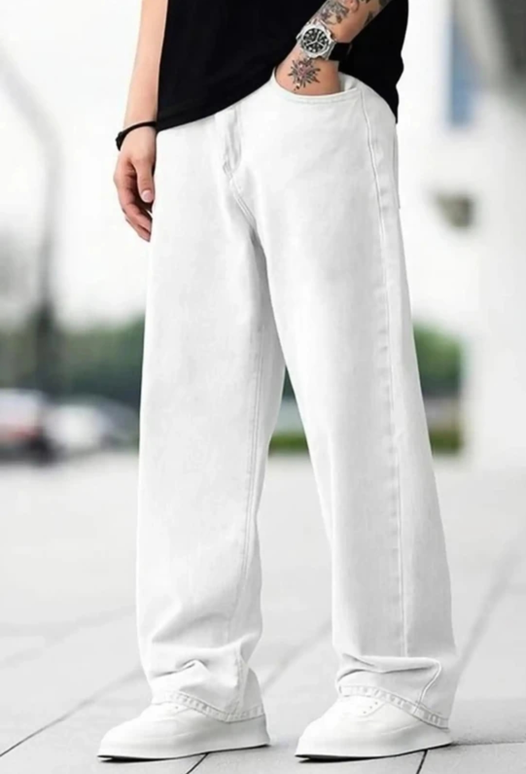 White straight fit jeans