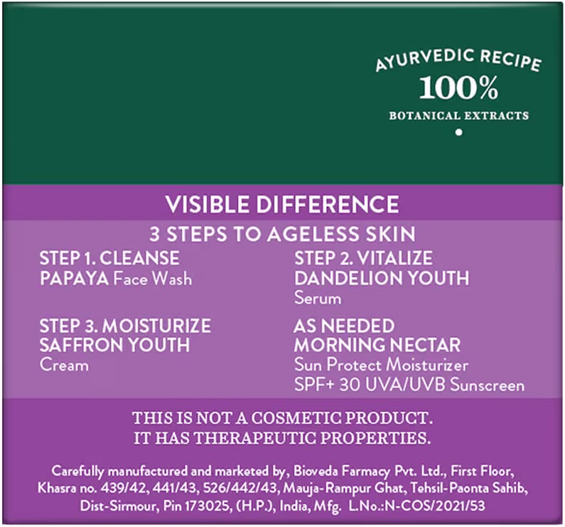 Biotique Bio Saffron Dew Youthful Moisturizer | Protects Skin Cells | Prevents Ageing and Retains Youthful Glow | 100% Botanical Extracts | Suitable for All Skin Types |