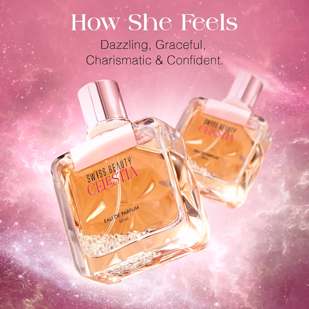Swiss Beauty Celestia EDP | Long-Lasting Perfume | Ideal For Gifting | Everyday Wear | Top Note: Orange Blossom | Middle Notes: Coffee & Almond | Base Note: Cedar | 50m