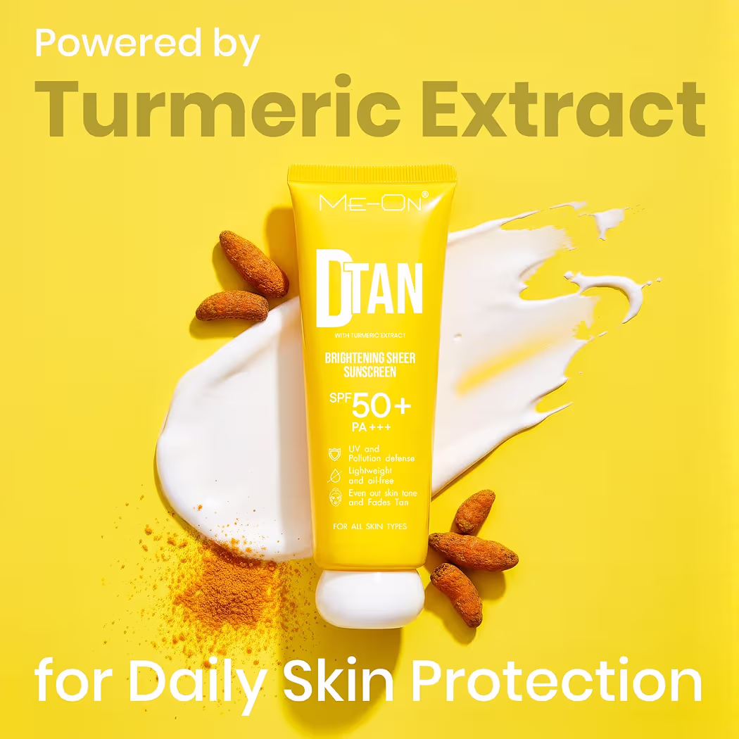 ME-ON DTAN Brightening Sheer Sunscreen SPF 50+ PA+++ with Turmeric Extract | Lightweight, Non-Greasy UV Protection | Tan Removal & Skin Brightening | For All Skin Types (DTAN)