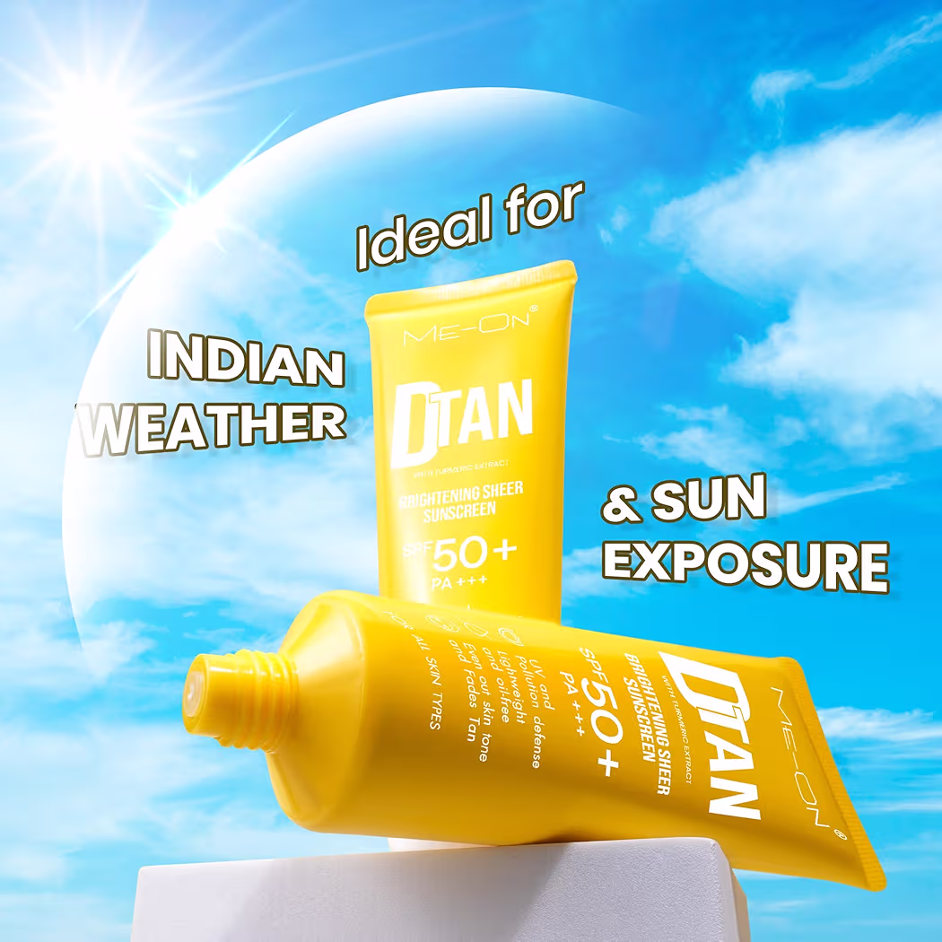 ME-ON DTAN Brightening Sheer Sunscreen SPF 50+ PA+++ with Turmeric Extract | Lightweight, Non-Greasy UV Protection | Tan Removal & Skin Brightening | For All Skin Types (DTAN)