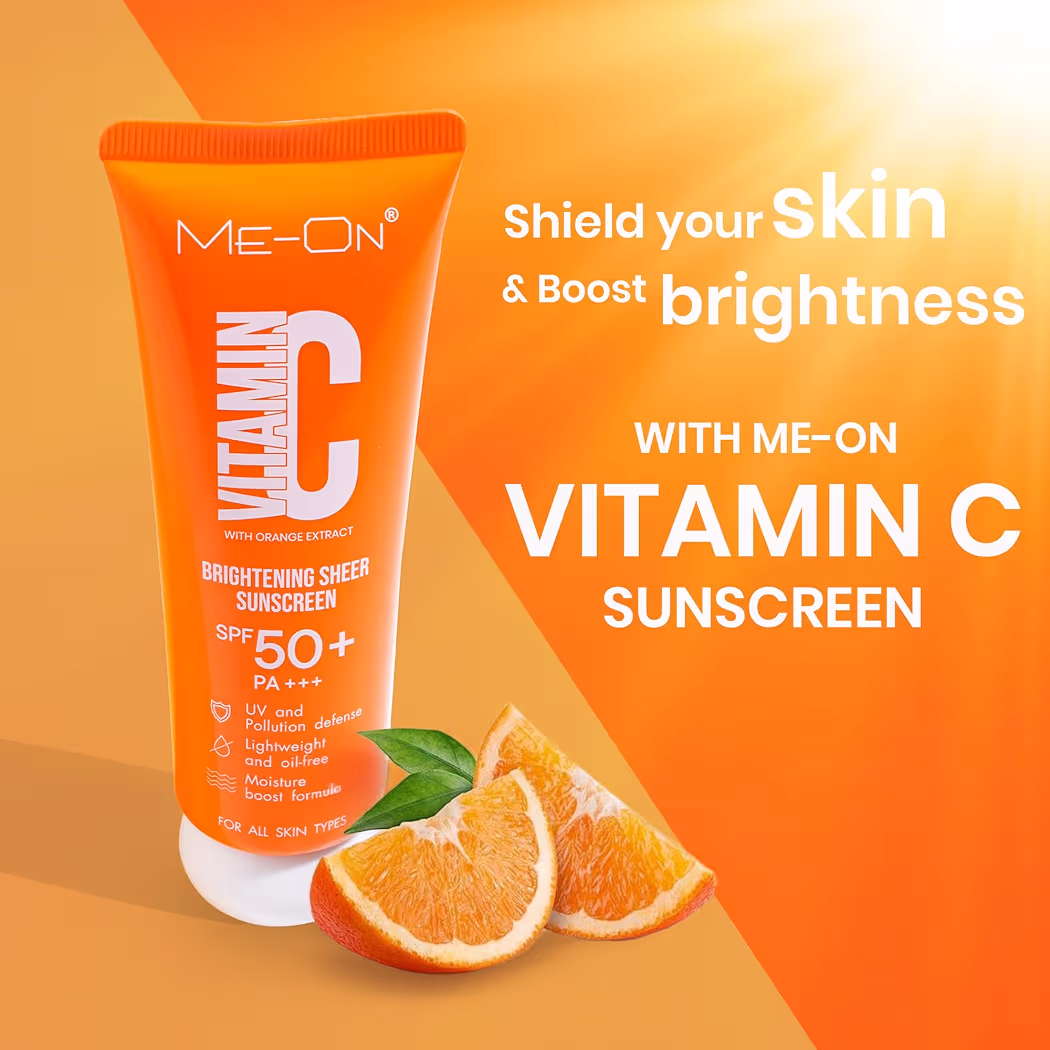 ME-ON Vitamin C Brightening Sheer Sunscreen SPF 50+ PA+++ | Lightweight, Non-Greasy UV Protection | Tan Removal & Skin Brightening | For All Skin Types (VITAMIN-C)