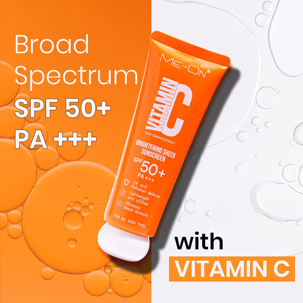 ME-ON Vitamin C Brightening Sheer Sunscreen SPF 50+ PA+++ | Lightweight, Non-Greasy UV Protection | Tan Removal & Skin Brightening | For All Skin Types (VITAMIN-C)