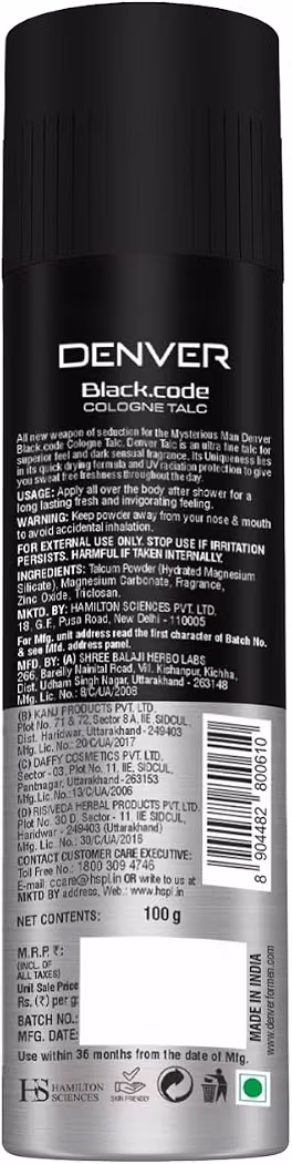 Denver Talc BlackCode COLOGNE Body Talc 100g x 2 (2 x 100 g)