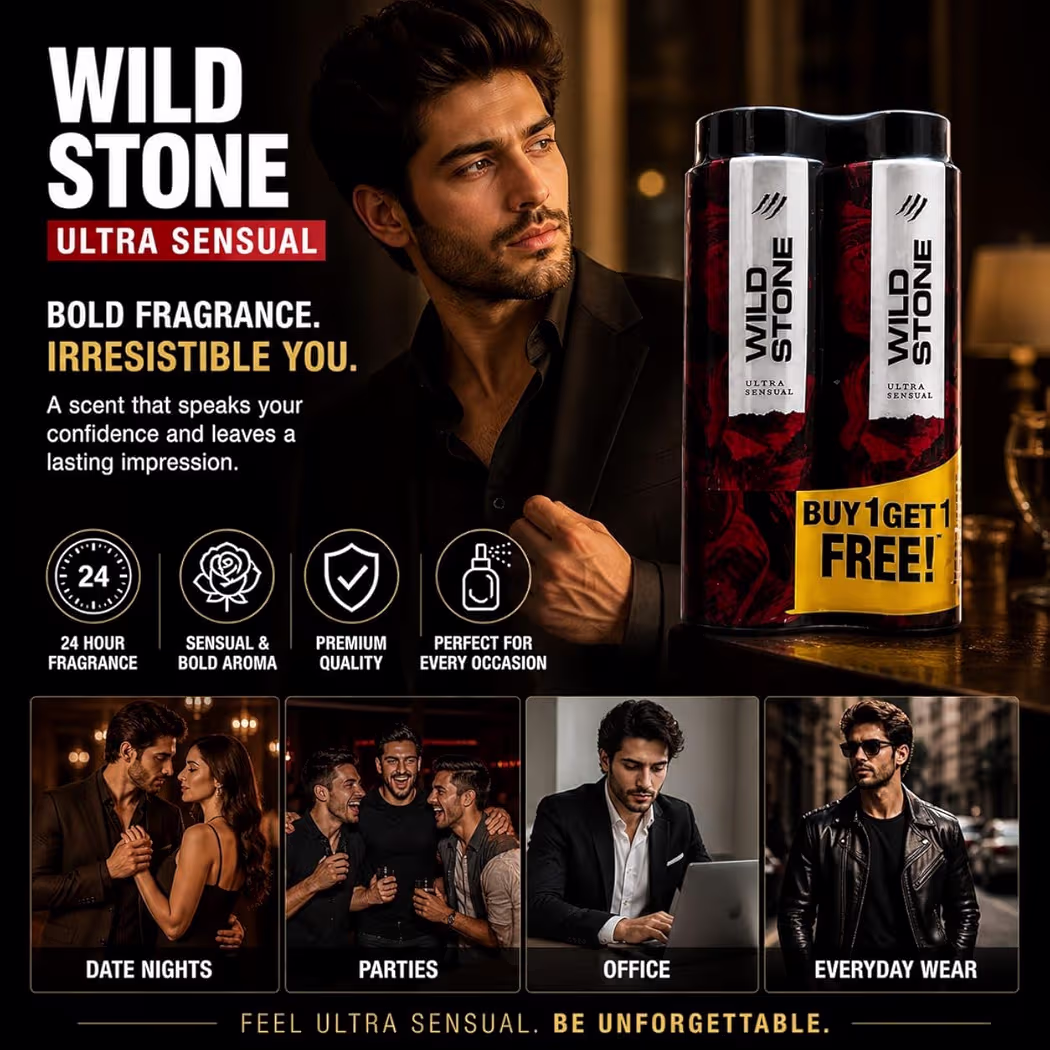 Wild Stone Ultra Sensual Men's Body Powder, Pack of 2 Perfect For Office | Collage| Party| Daily Etc.