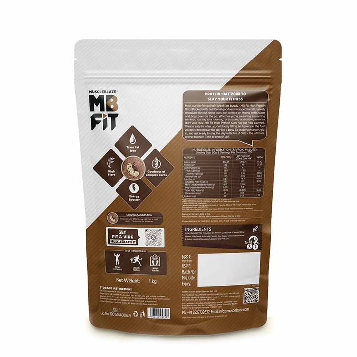 MuscleBlaze High Protein Oats 1kg • Dark Chocolate