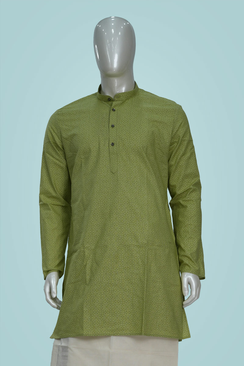 Off White and Green Set mundu with Kurtha Set Onam Combo Deal