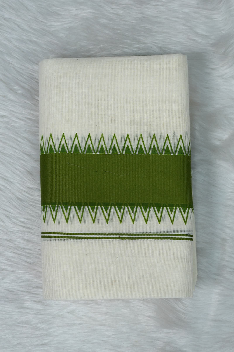 Off White and Green Set mundu with Kurtha Set Onam Combo Deal