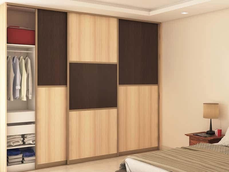 Stylish Bedroom Wardrobe Design with Sliding Wood Doors