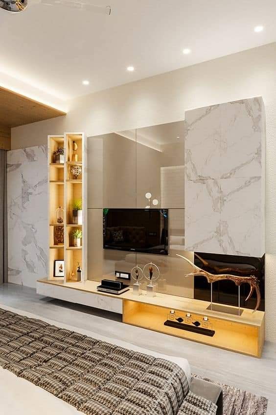 Modern Simple TV Unit Design for Bedroom with Shelving