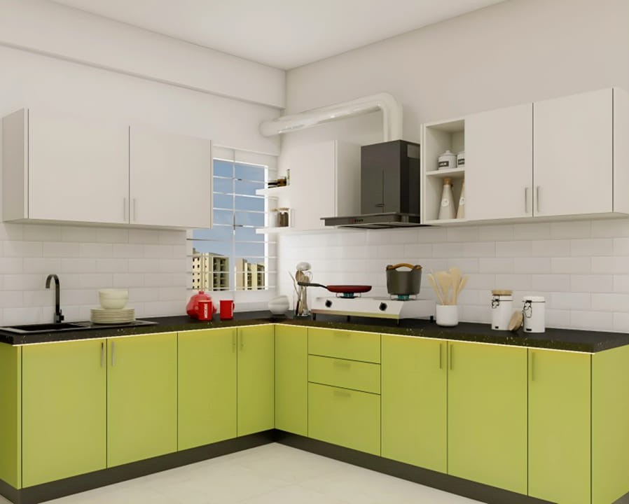 Simple Kitchen Wardrobe Design with Green Cabinets
