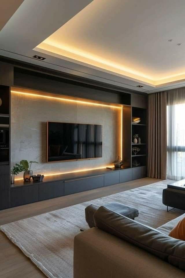 Elegant Bedroom TV Unit Design with Subtle Lighting