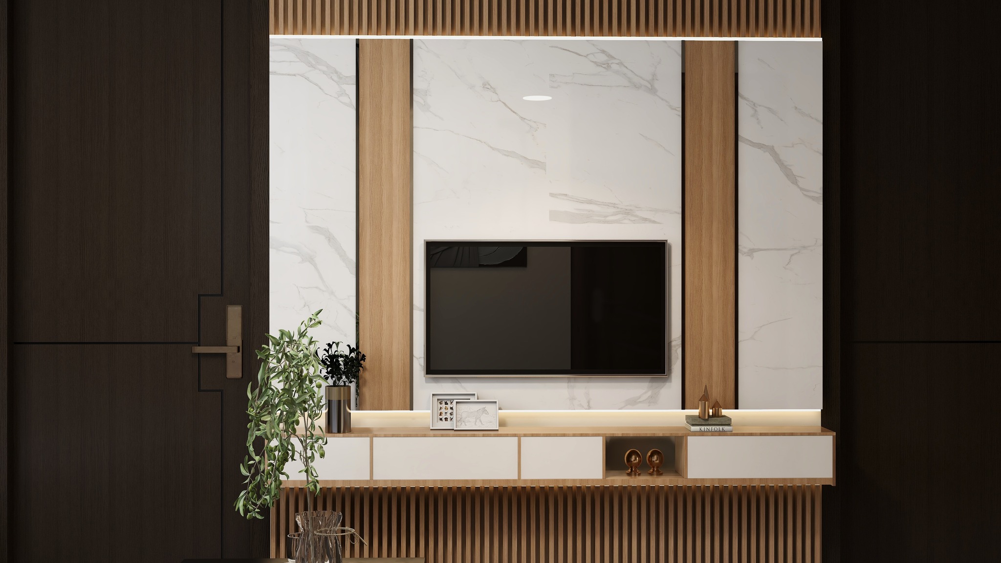 Minimalist Bedroom TV Unit Design with Floating Shelf Ideas