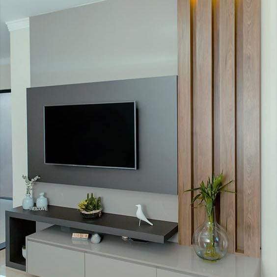 Modern Bedroom TV Unit Design Combining Wood and Metal