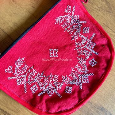 HAND CRAFTED KASUTI <b>RED</b> SLING BAG