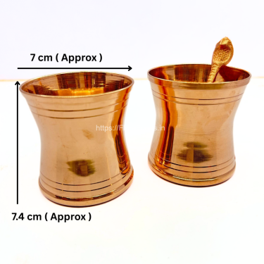 Damaru Shaped Panchapatra Copper Set(Tumbler- 2+1 Uddharane)