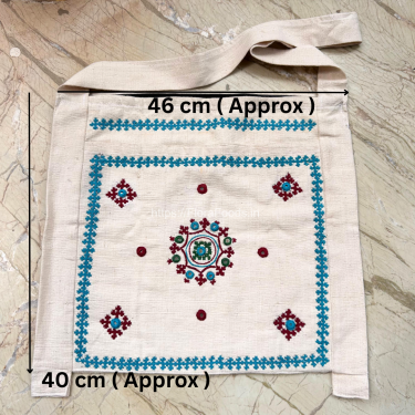 Khadi White Side Bag with MIRROR Work - Design 6