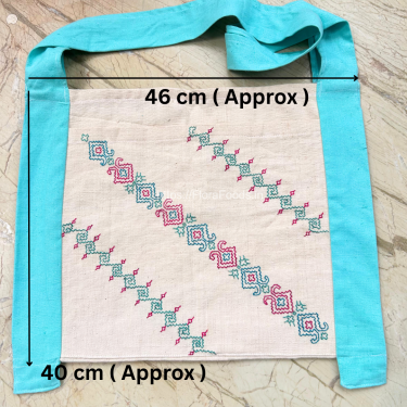Khadi White Side Bag with Blue Belt-Design 4