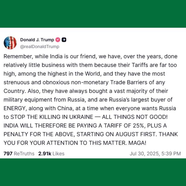 Trump Post related tarrif announcements against india