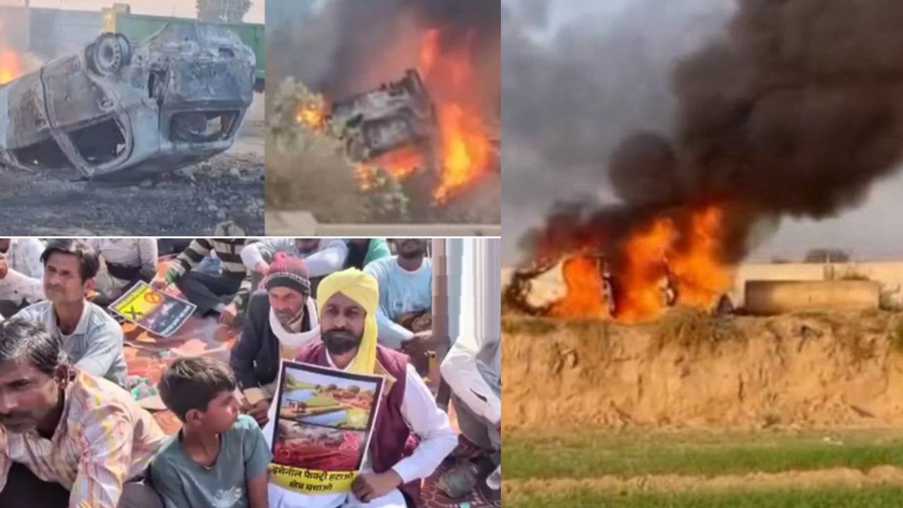 Rajasthan Hanumangarh Farmers Police Clash Ethanol Factory Protest Vehicles Torched Internet Shutdown Boundary Wall Demolished