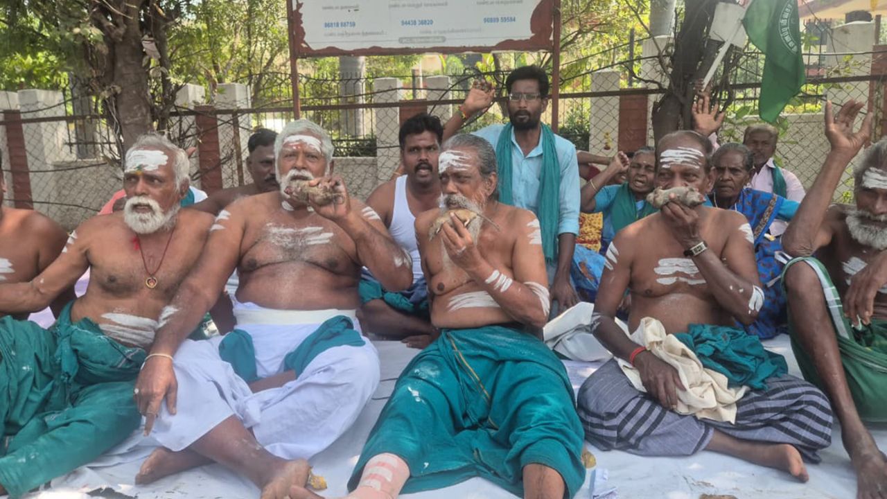 फसल कीमतें, कर्ज माफी के लिए किसानों का अनूठा प्रदर्शन, अर्धनग्न होकर मरे चूहे लेकर नारेबाजी    