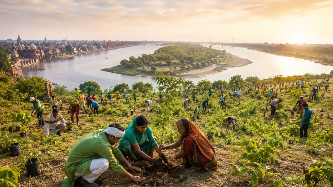 Up River Plantation Drive Green Forest Development Ganga Yamuna Afforestation Environment Conservation Campaign 2026