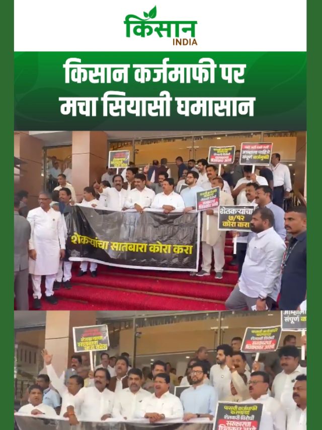 किसान कर्जमाफी की मांग पर मचा सियासी घमासान, महाराष्ट्र विधानसभा परिसर में विपक्ष का प्रदर्शन!