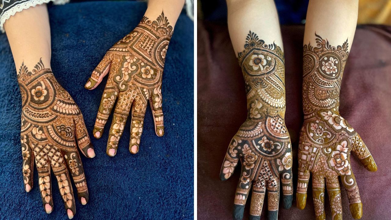 काहींना पूर्णपणे हात भरून मेहंदी हवी असते. बारीक नक्षीकाम, फुले यामुळे भरलेली मेहंदी हातांवर अधिक उठून दिसते.