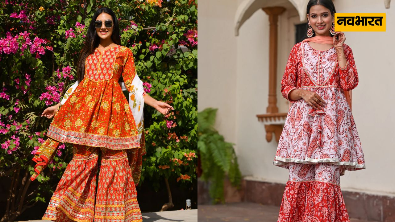 कॉटन शरारा सेट- ईद के लिए आप कॉटन के शरारा सेट को स्टाइल कर सकती है जो देखने के साथ ही पहनने पर भी शानदार नजर आते है। इसे पहनने के लिए आप सिंपल कुर्ती के साथ सिंपल सलवार या फैंसी सा स्टाइल चुन सकते है।
