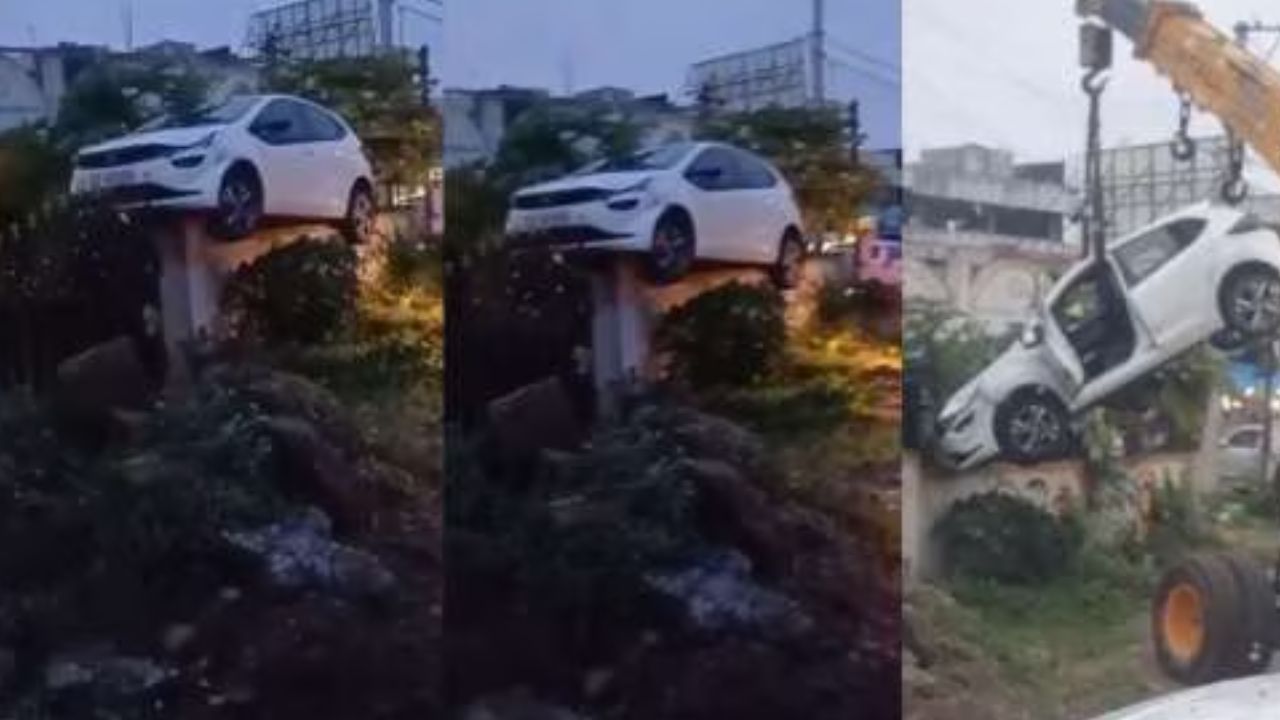 Hyderabad: హైదరాబాద్‌‌లో గోడ ఎక్కిన కారు.. అసలేం జరిగిందంటే..