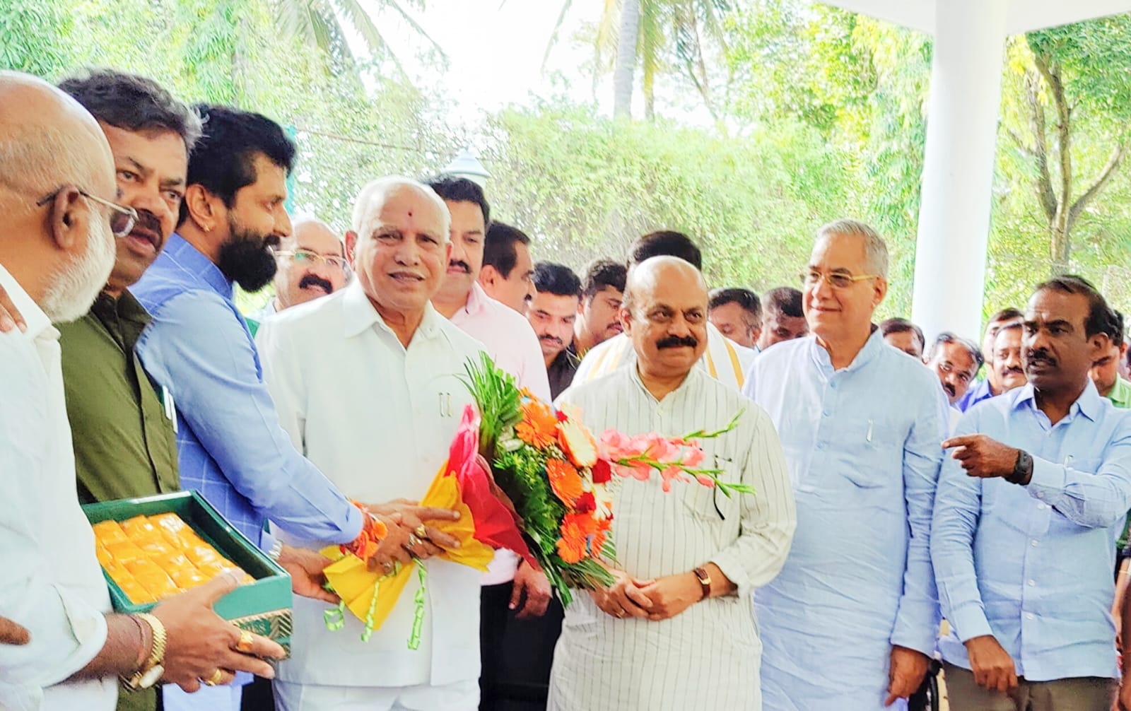 BS Yediyurappa being congratulated by BJP leaders after his elevation to party’s central parliamentary board. (Supplied) BS Yediyurappa being congratulated by BJP leaders after his elevation to party's central parliamentary board. (Supplied)
