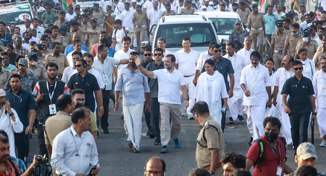 Bharat Jodo Yatra Day 9 Rahul Gandhi during the Kerala leg of the Bharat Jodo Yatra on Sunday, 18 September, 2022. (Supplied)