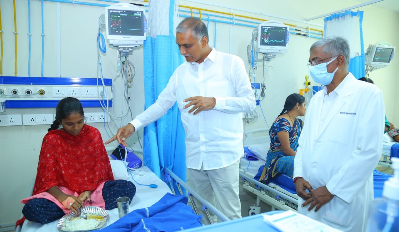Telangana Health Minister T Harish Rao visits sterlisation camp patients