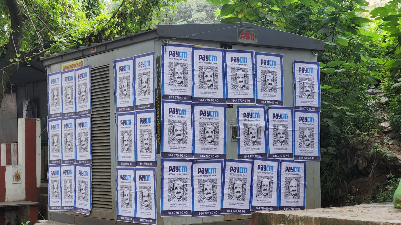 PayCM posters were pasted by the Congress across Bengaluru in 2022. PayCM posters pasted by Congress across Bengaluru