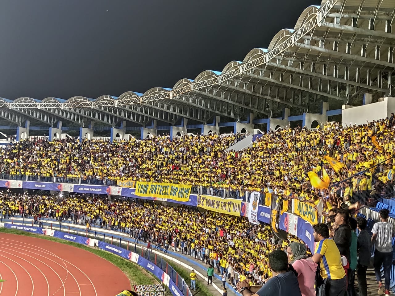 Manjappada Manjappada, the fans of Kerala blasters at an ISL match in Kochi. (Supplied)