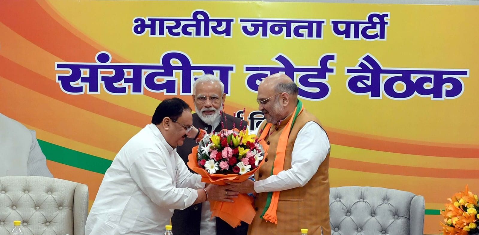PM Narendra Modi, HM Amit Shah and BJP President JP Nadda at BJP headquarters. (File Photo. Twitter: Narendra Modi) Prime Minister Narendra Modi, Home Minister Amit Shah and BJP President JP Nadda will attend public meetings in Telangana. (BJP/Twitter)
