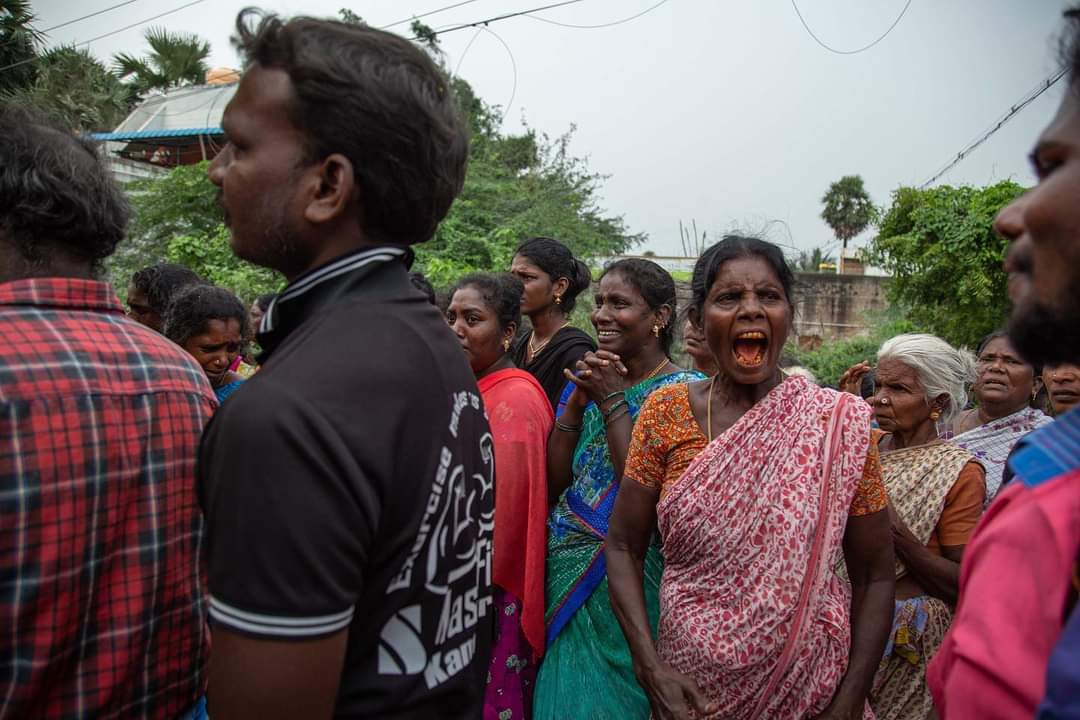 People from Katchipattu, a Dalit colony outside Sriperumbudur after the recent deaths of three villagers who had died of asphyxiation while cleaning the septic tanks of the Grand Sathyam Resort People from Katchipattu, a Dalit colony outside Sriperumbudur, Tamil Nadu, after the recent deaths of three villagers who had died of asphyxiation while cleaning septic tanks in the Grand Sathyam Resort