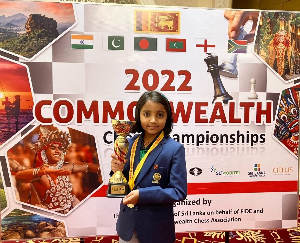 Charvi Anilkumar with the trophy of 2022 Commonwealth Youth Chess Championships held in Sri Lanka Charvi Anilkumar with the trophy of the 2022 Commonwealth Youth Chess Championships held in Sri Lanka.