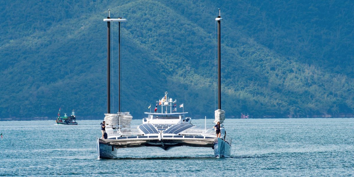 The yacht, developed in France, has been sailing for five years as a laboratory for the ecological transition. (Official Website/energy-observer.org)