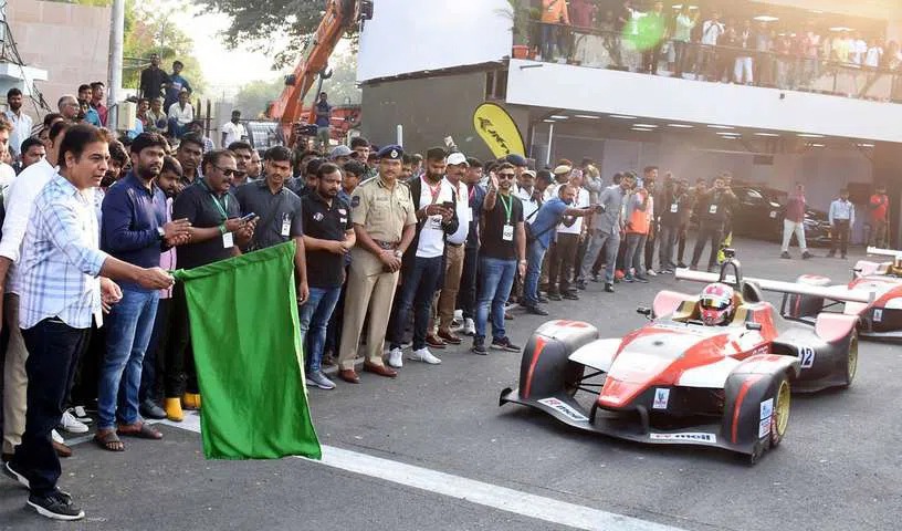KTR flagging off the race at Indian Racing league in Hyderabad Formula E event Telangana minister KTR flagged off the race on 19 November at Indian Racing league in Hyderabad Formula E event.