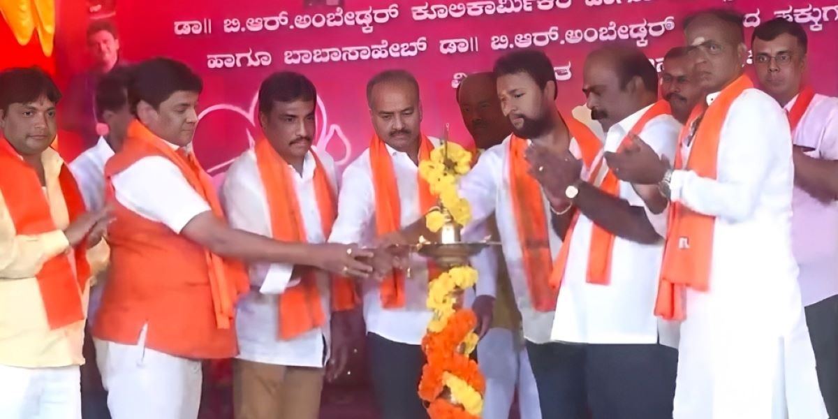 Silent Sunil (1) Rowdy Silent Sunil on the dais with MP PC Mohan and BJP leader NR Ramesh on Sunday, 27 November, 2022, in Chamarajapet in Bengaluru. (Supplied)